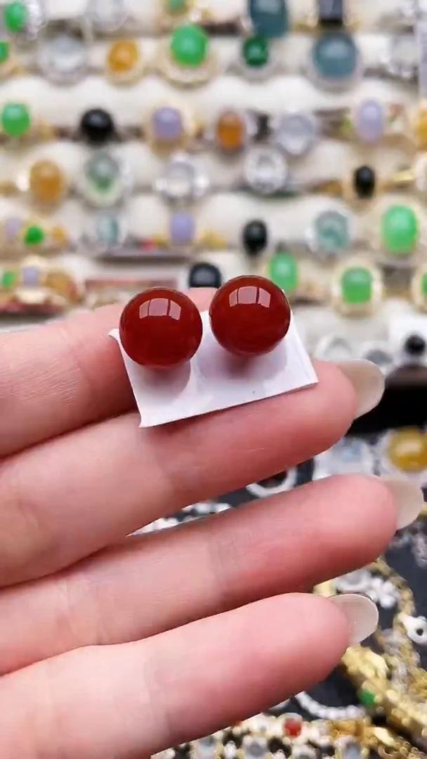 银S925镶嵌耳钉玛瑙/玉髓200