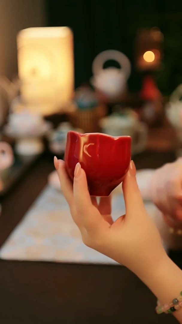 青云茶斋陶瓷茶具玛瑙红杯子