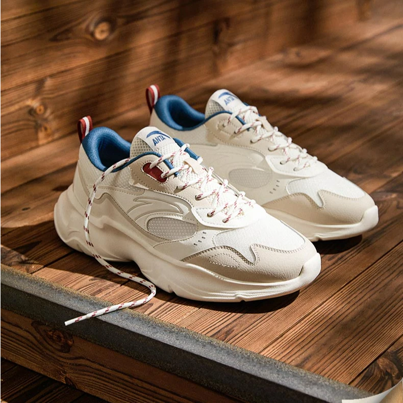 【革网拼接】安踏经典男士厚底休闲夏季网面透气软底时尚老爹运动鞋