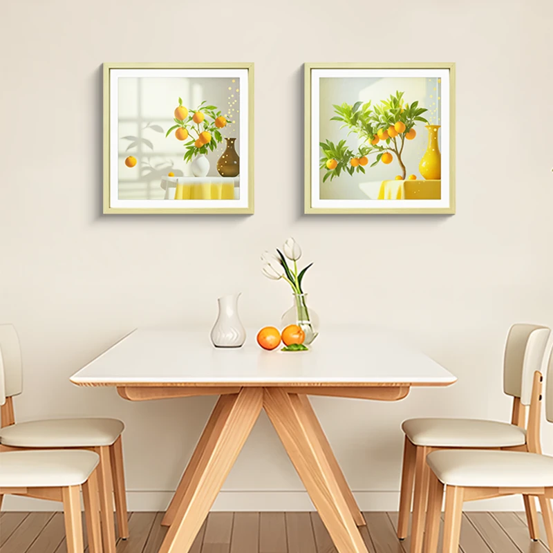 简约清新餐厅装饰画寓意好饭厅挂画客厅餐桌背景墙两联画花瓶4040