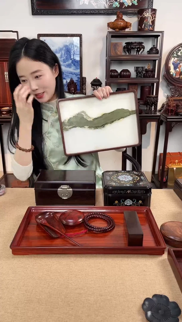 红酸枝木类成套家具云石托盘