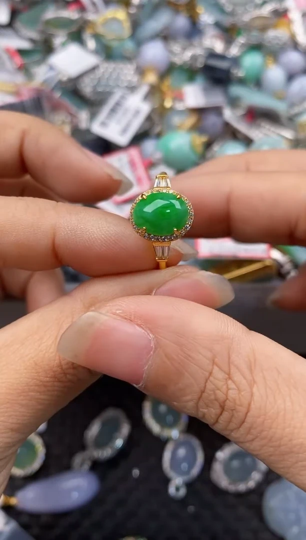 银S925镶嵌戒指翡翠666----5