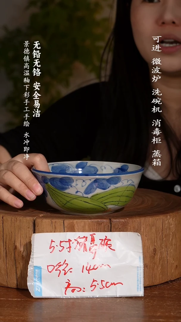 碗陶瓷景德镇高温瓷釉下彩手绘陶瓷