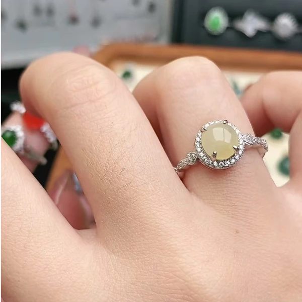 鑫辰珠宝天然A货翡翠银镶嵌设计款开口女戒指时尚百搭