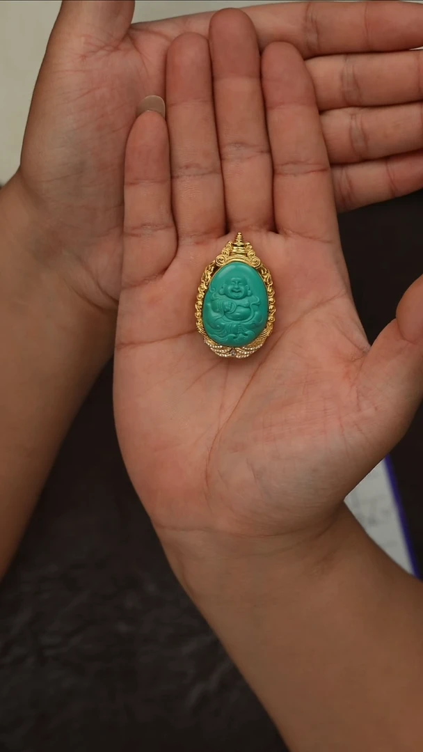 绿松石18K金镶嵌吊坠绿松石吊坠