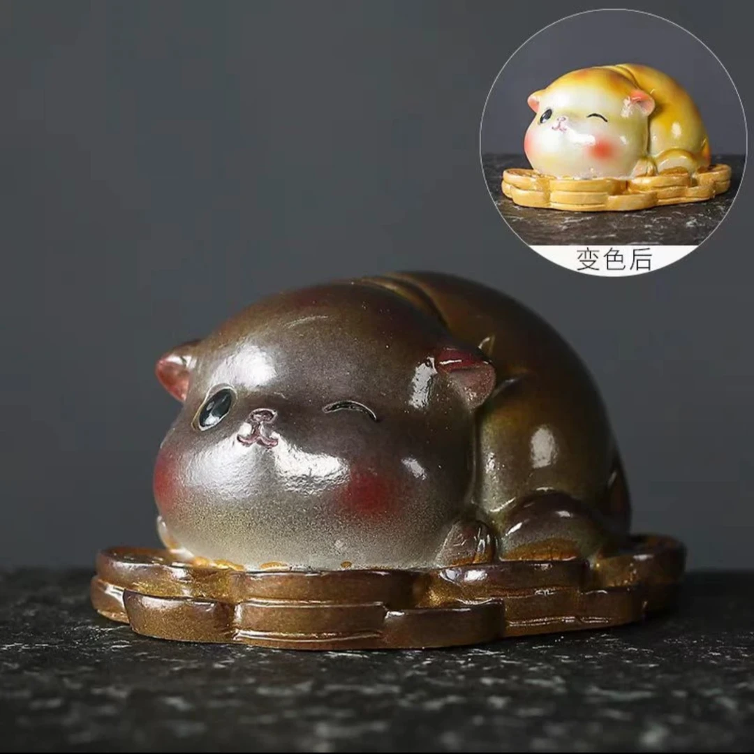 变色萌猫茶宠茶桌摆件L021