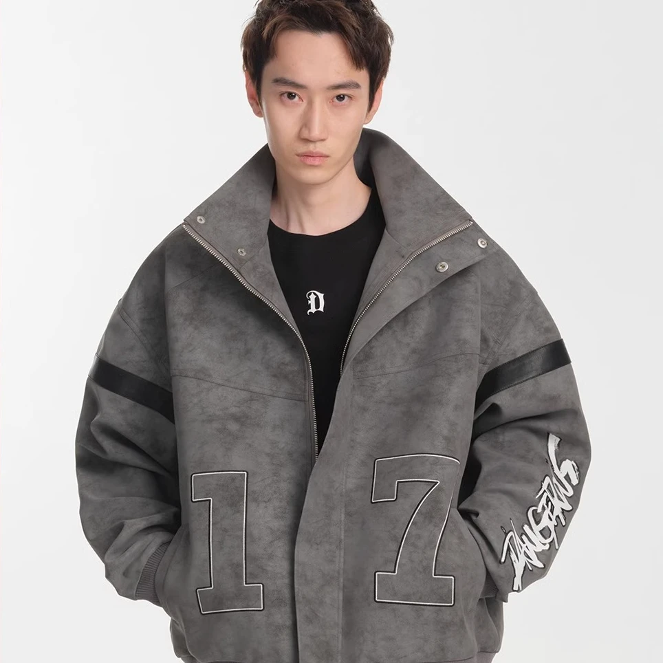 Dangerouspeople薛之谦dsp机车风立领夹克潮酷印花宽松百搭外套