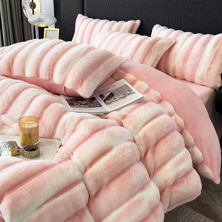 高克重条纹轻奢款牛奶绒四件套YD条纹