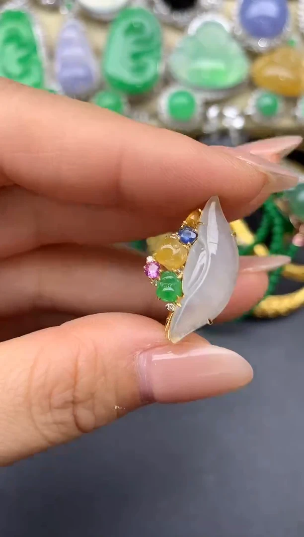 翡翠戒指18K金镶嵌128-雪姐翡翠天天见