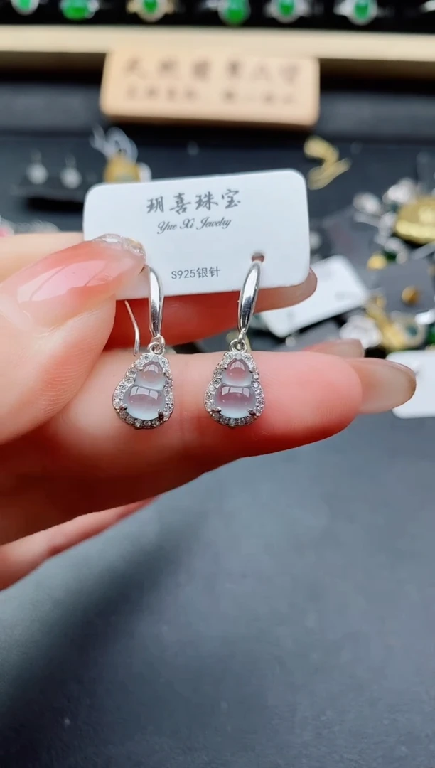 银S925镶嵌翡翠耳饰1212121