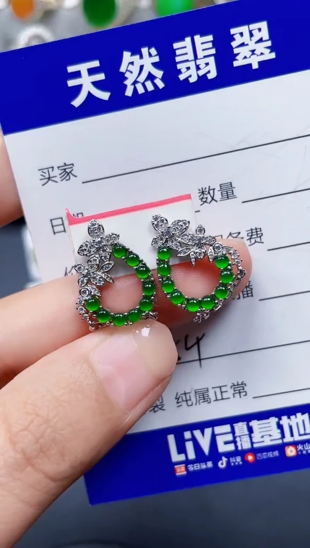 银S925镶嵌翡翠耳饰254