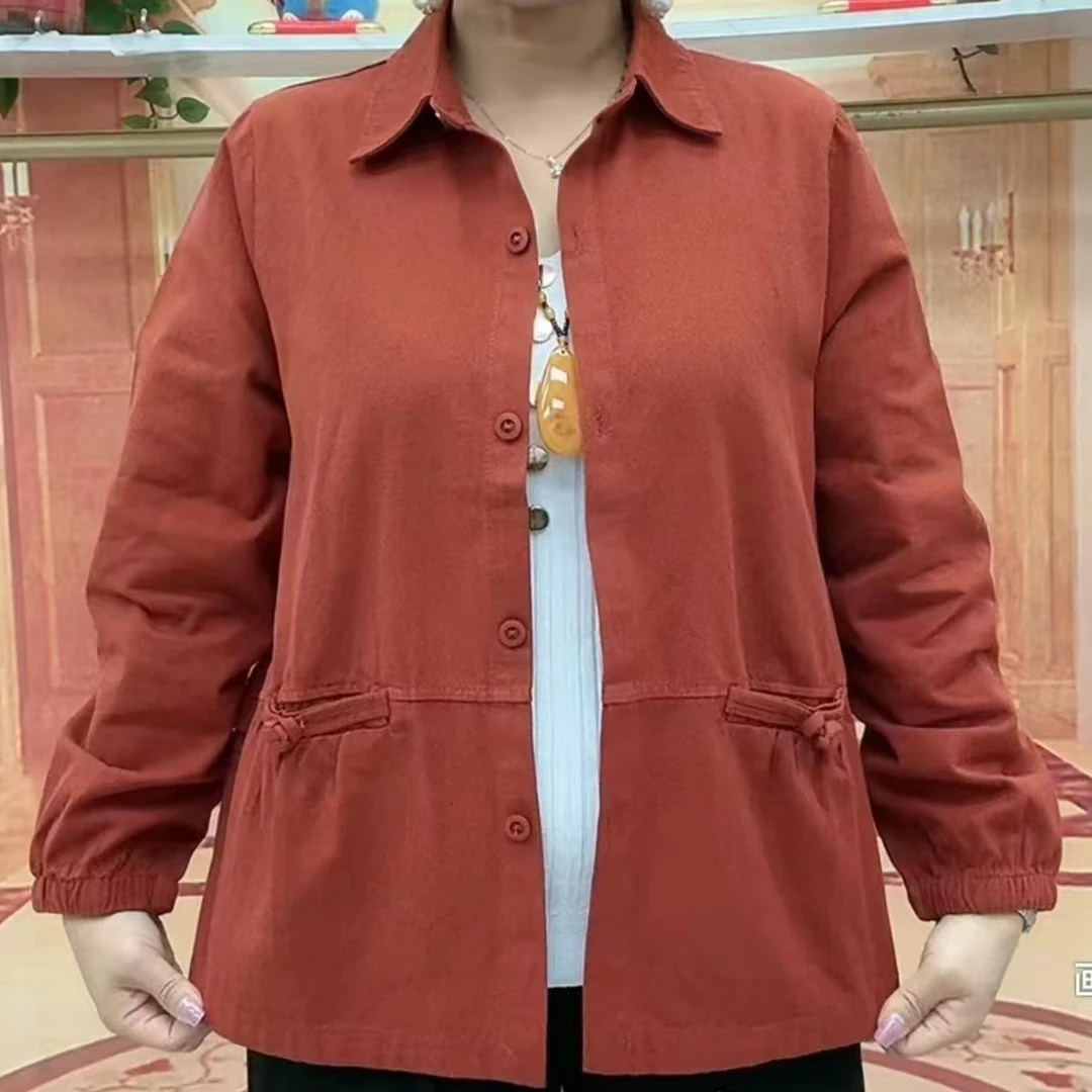 百搭纽扣开衫保暖衬衣秋秋款长袖外套2025新款宽松休闲中年妈妈装