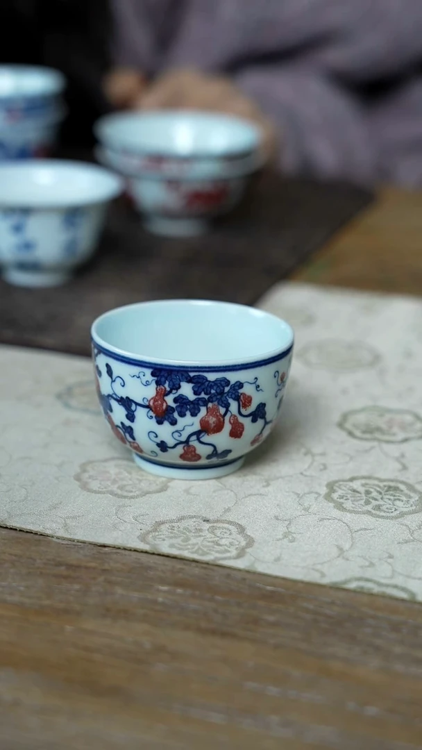 【闪购商品】/Y78青花釉里红重工葫芦杯