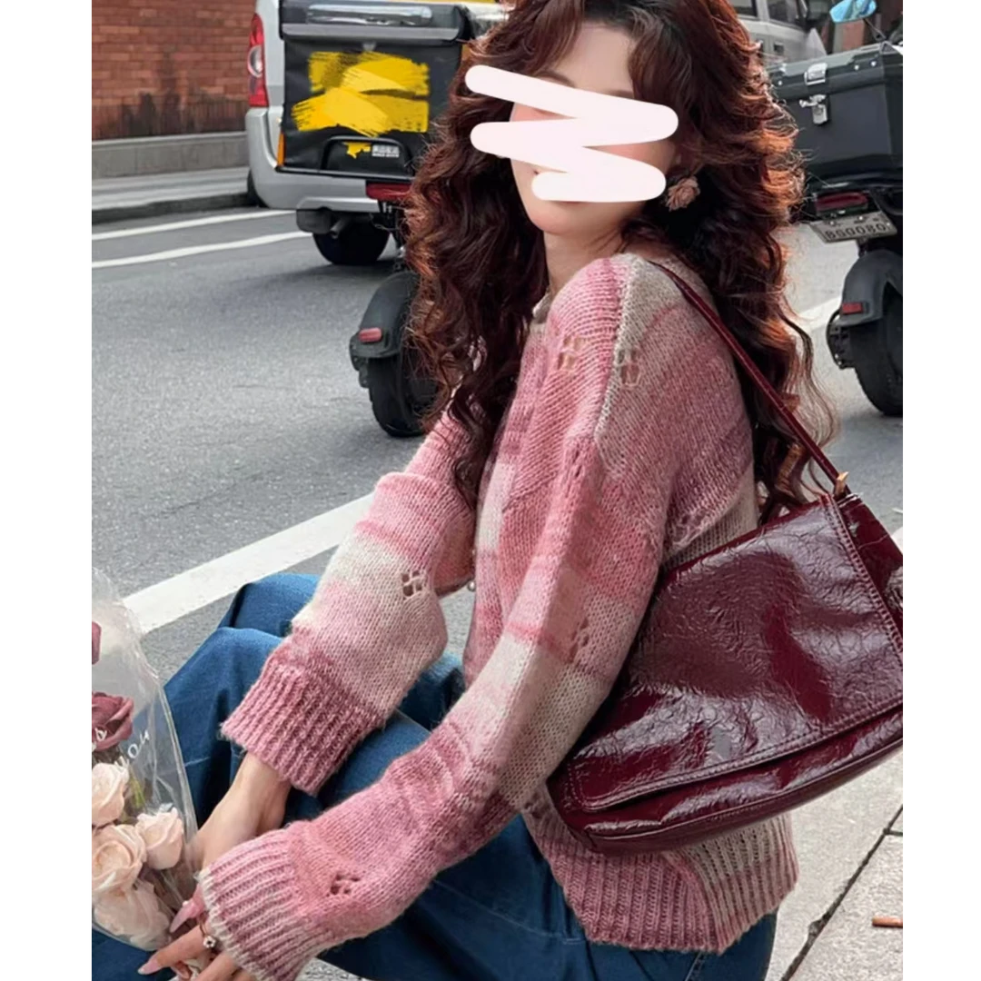 福利--拍下选择编码--春季新款高级感长袖气质显瘦彩色针织上衣女