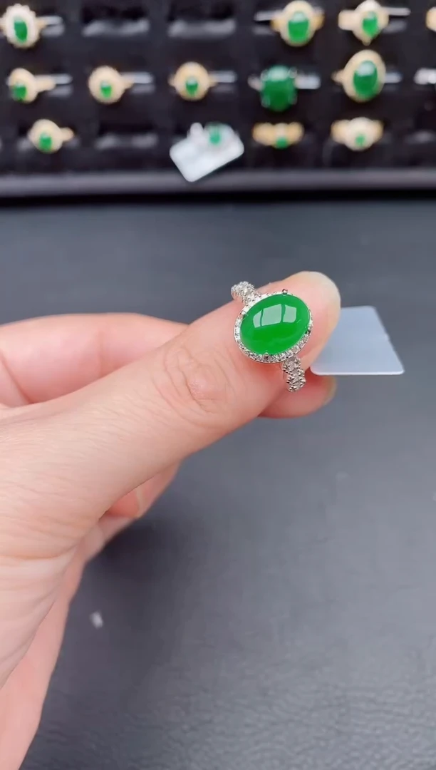 银S925镶嵌戒指翡翠天然a货翡翠129