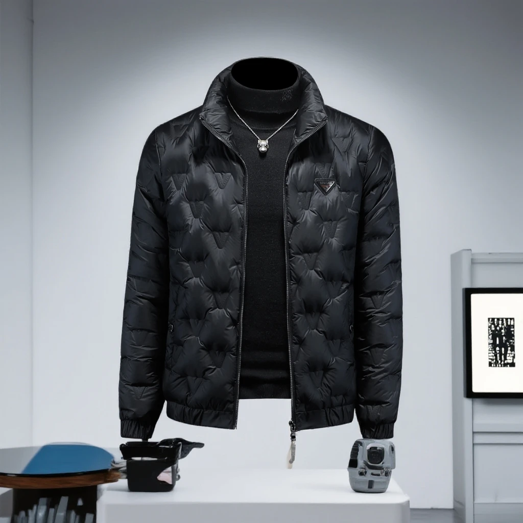 巴赛娜缇时尚轻薄羽绒服外套男士新款休闲立领短款痞帅羽绒夹克冬