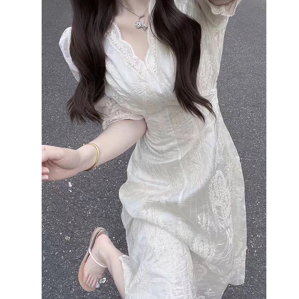 新女装法式高端气质小香风白色领连衣裙子质感高级