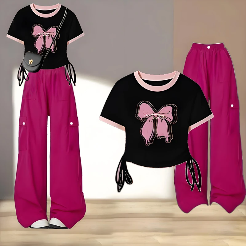 女童夏季套装8-18岁中大童小学院风初中少女网红时尚工装裤两件套