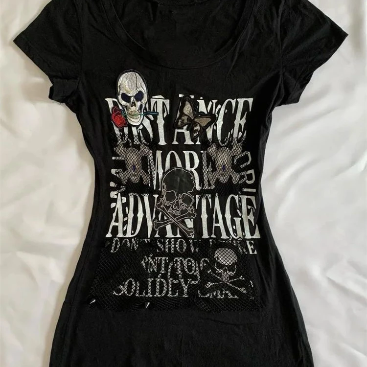 美式复古辣妹短袖印花春季百搭T恤女新款小众短款修身显瘦上衣潮