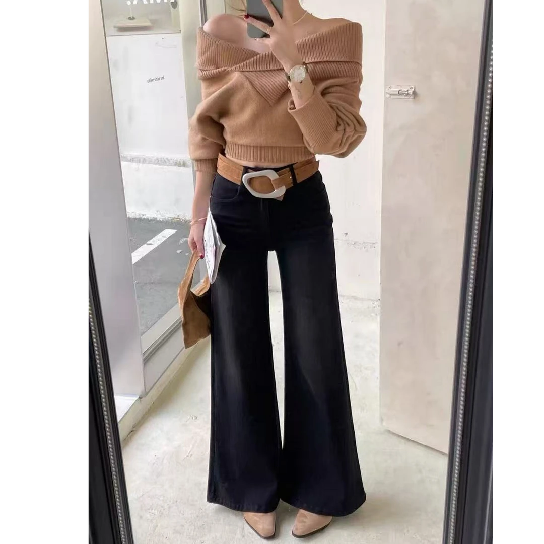 王永家~36003加厚绒弹力直筒大阔腿牛仔裤