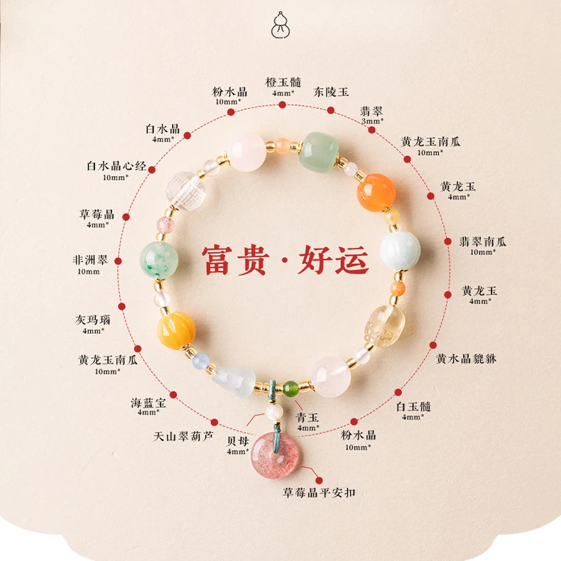 武当山太极多宝水晶玛瑙玉石手链平安扣女款招财转运33SP25188