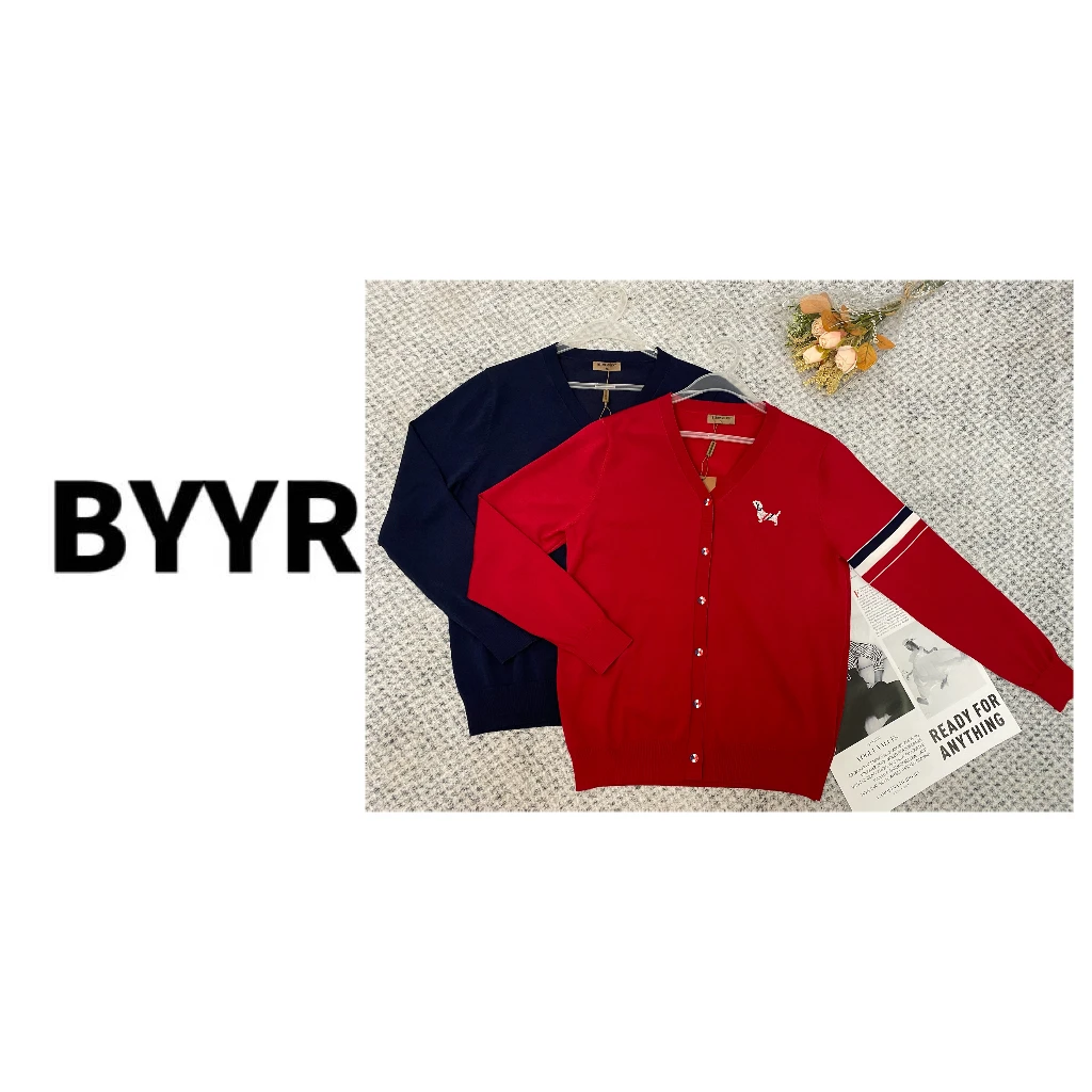 高定系列条纹撞色减龄V领开衫（深19285）