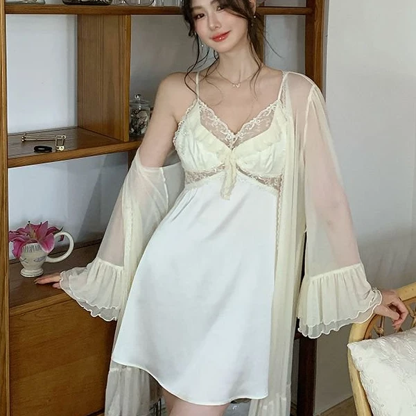 查理夫人【雅清短款】春夏新款法式高级镂空女士性感奢华两件套睡裙