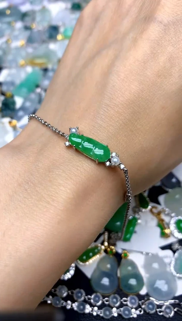 银S925镶嵌手链翡翠天然A货翡翠
