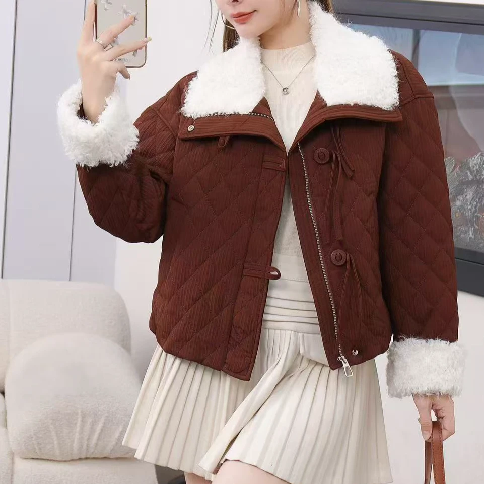 8707款棉衣棉服外套拼色翻领时尚修身显瘦短款加厚上衣