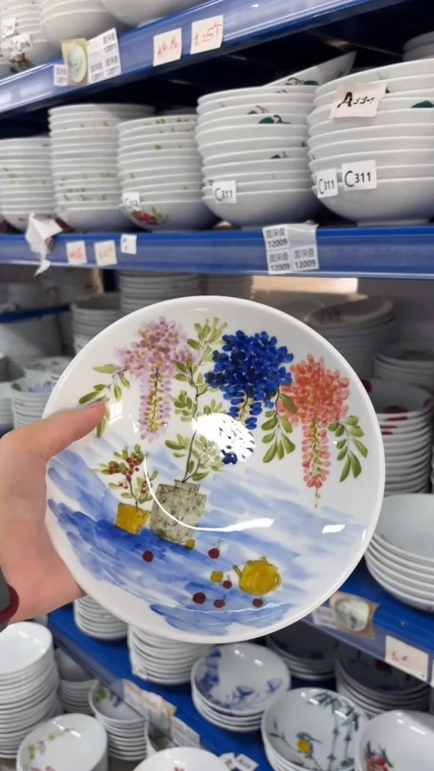 瓷片景德镇高温陶瓷食品级手绘釉中彩-圆深盘