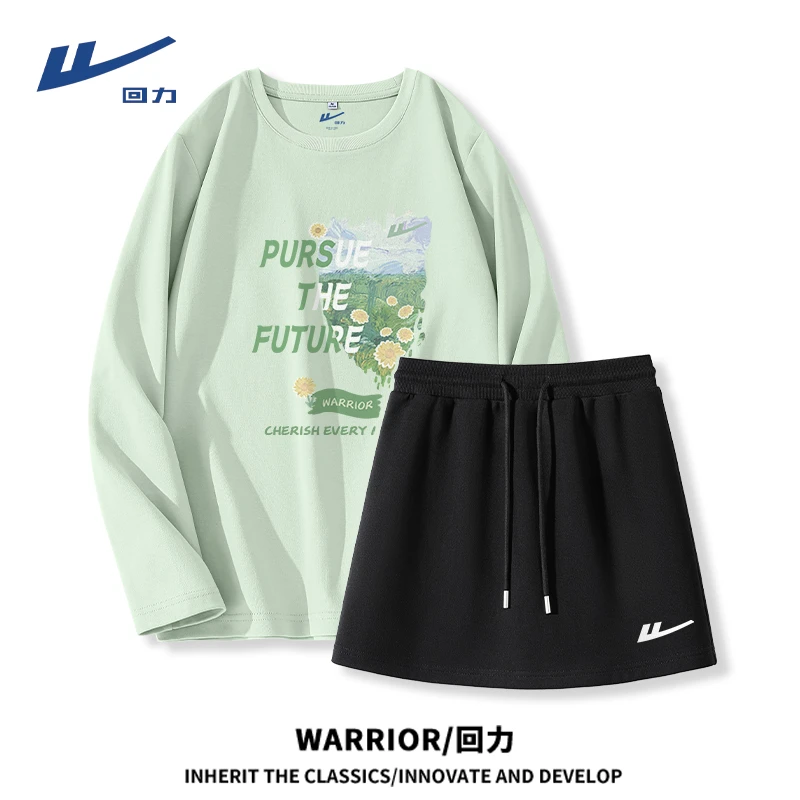 Warrior/回力入秋长袖短裙早秋韩系氛围感小个子穿搭学院风套装