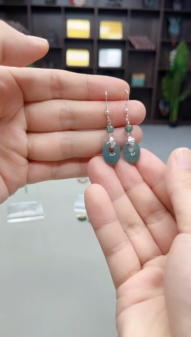 银S925镶嵌翡翠耳饰W01