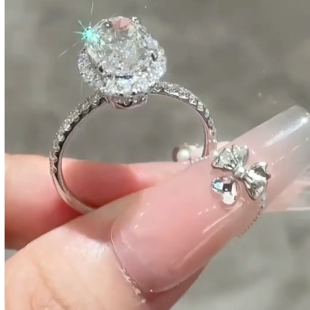 非金属仿水晶戒指 默认风格银色指环婚戒首饰气质轻奢莫桑戒