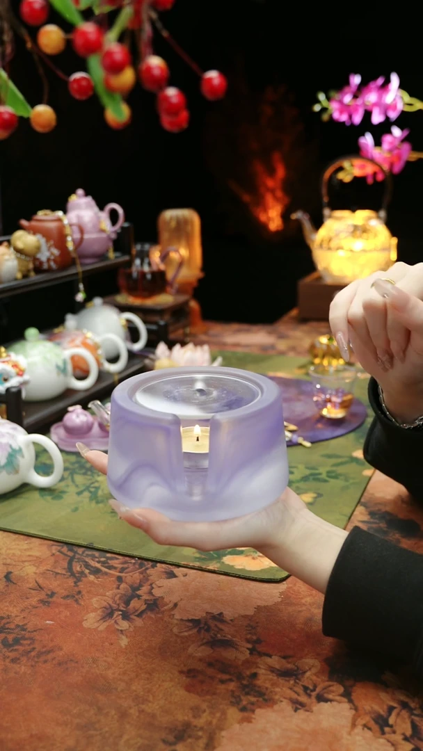 【闪购商品】紫色水晶琉璃蜡烛温茶台