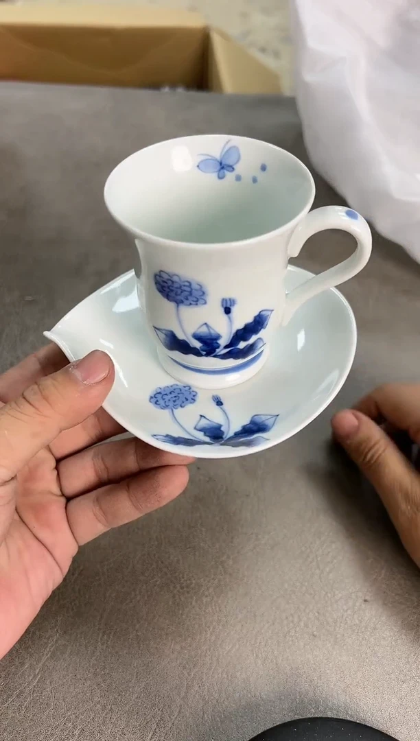 林九郎手绘青花咖啡杯全新