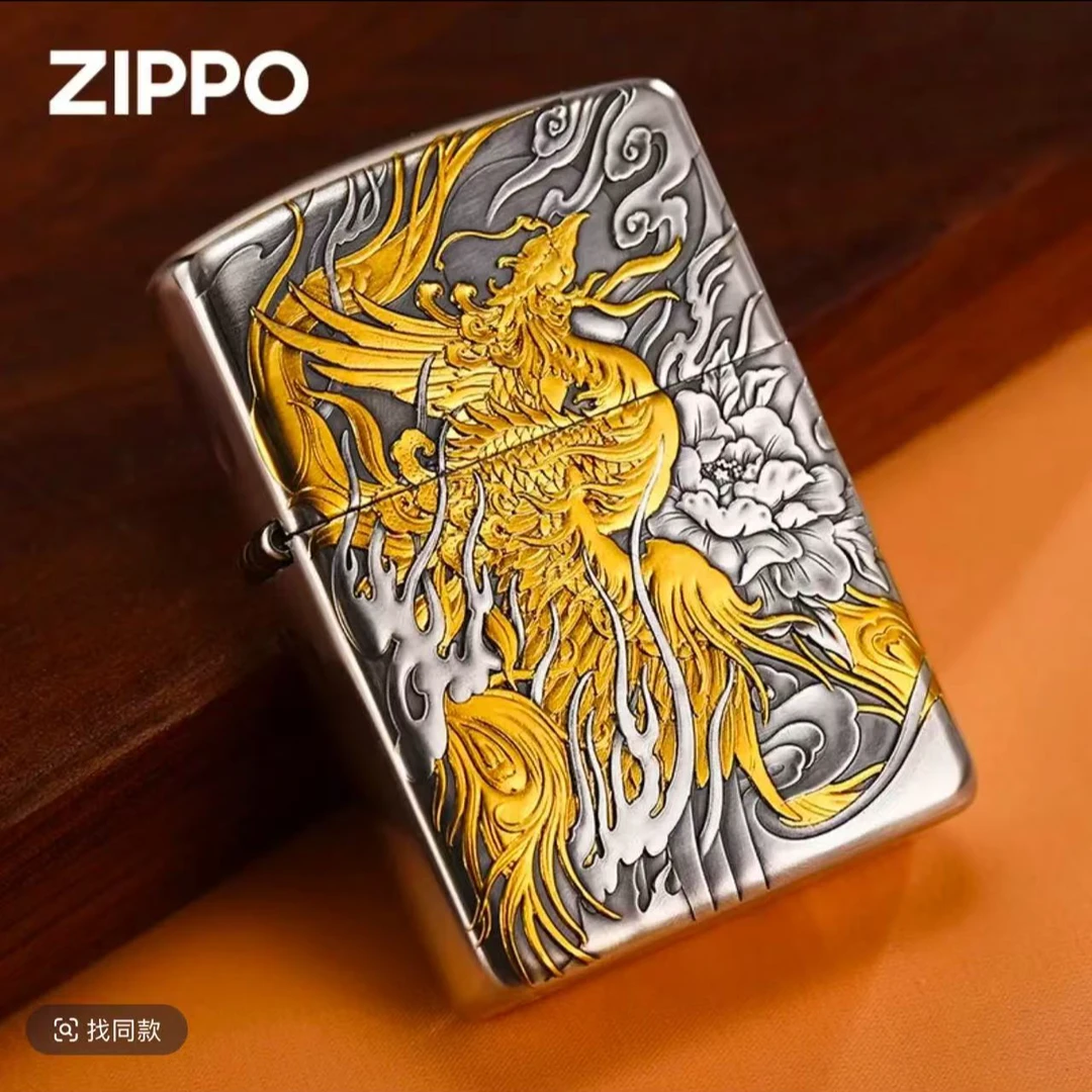ZIPPO/之宝【纯银錾金凤凰】立体浮雕银盔甲防风打火机DY8718FD