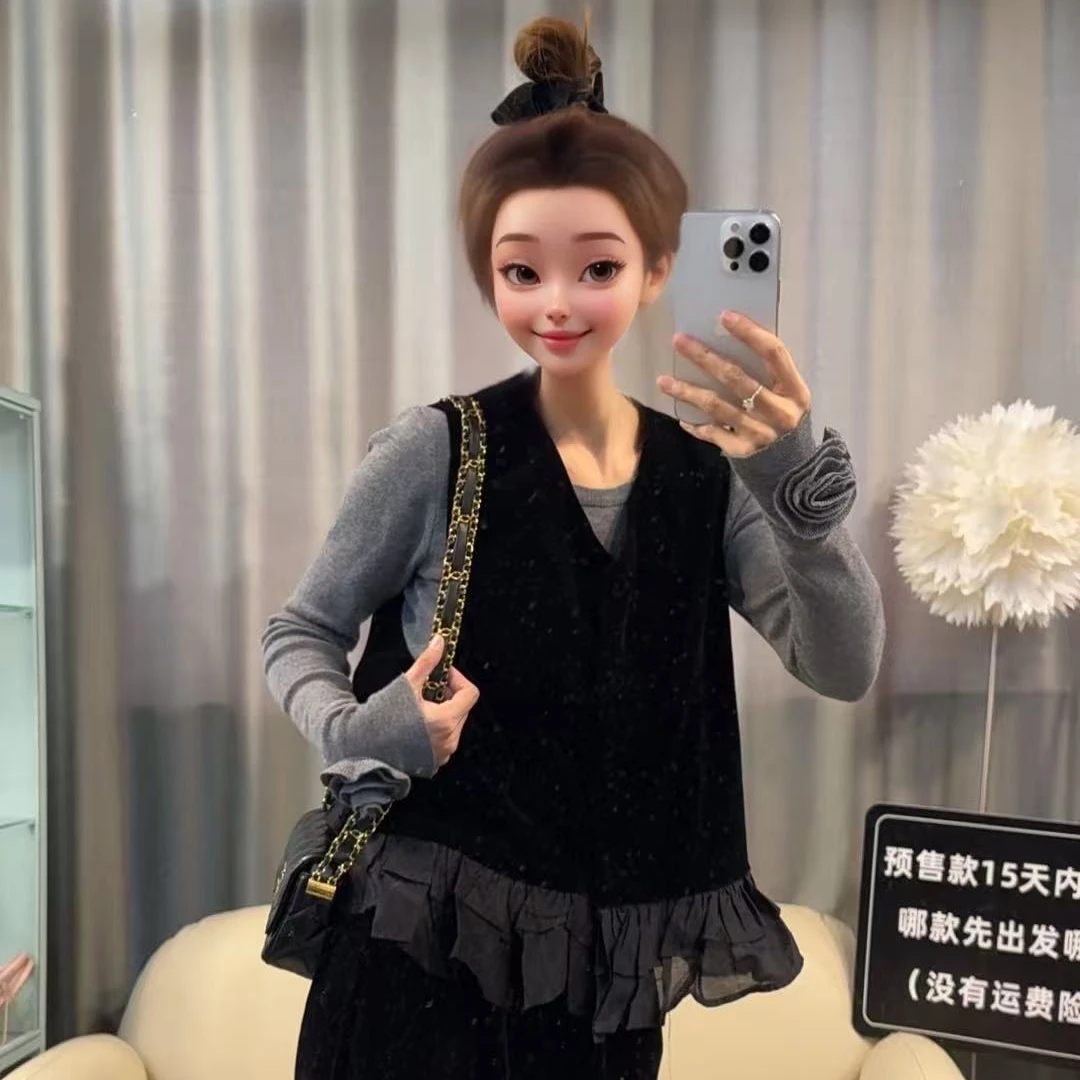 【文乐乐】春季新款高级国潮时尚休闲潮流百搭新中式丝绒马夹88694