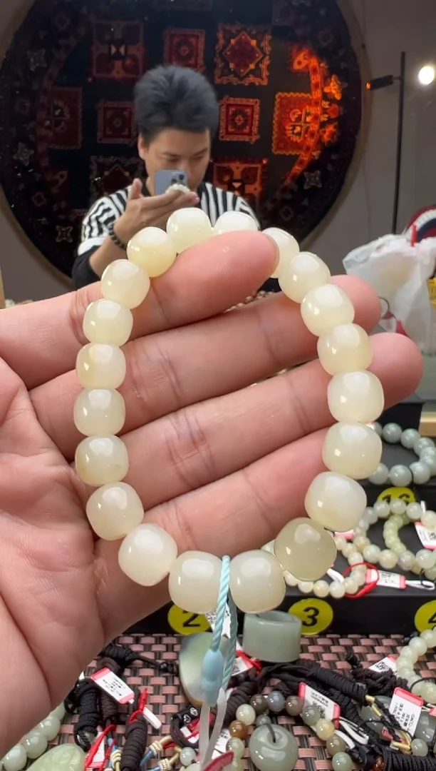 未镶嵌手串和田玉且末料金山白玉老型珠手串卡9x10