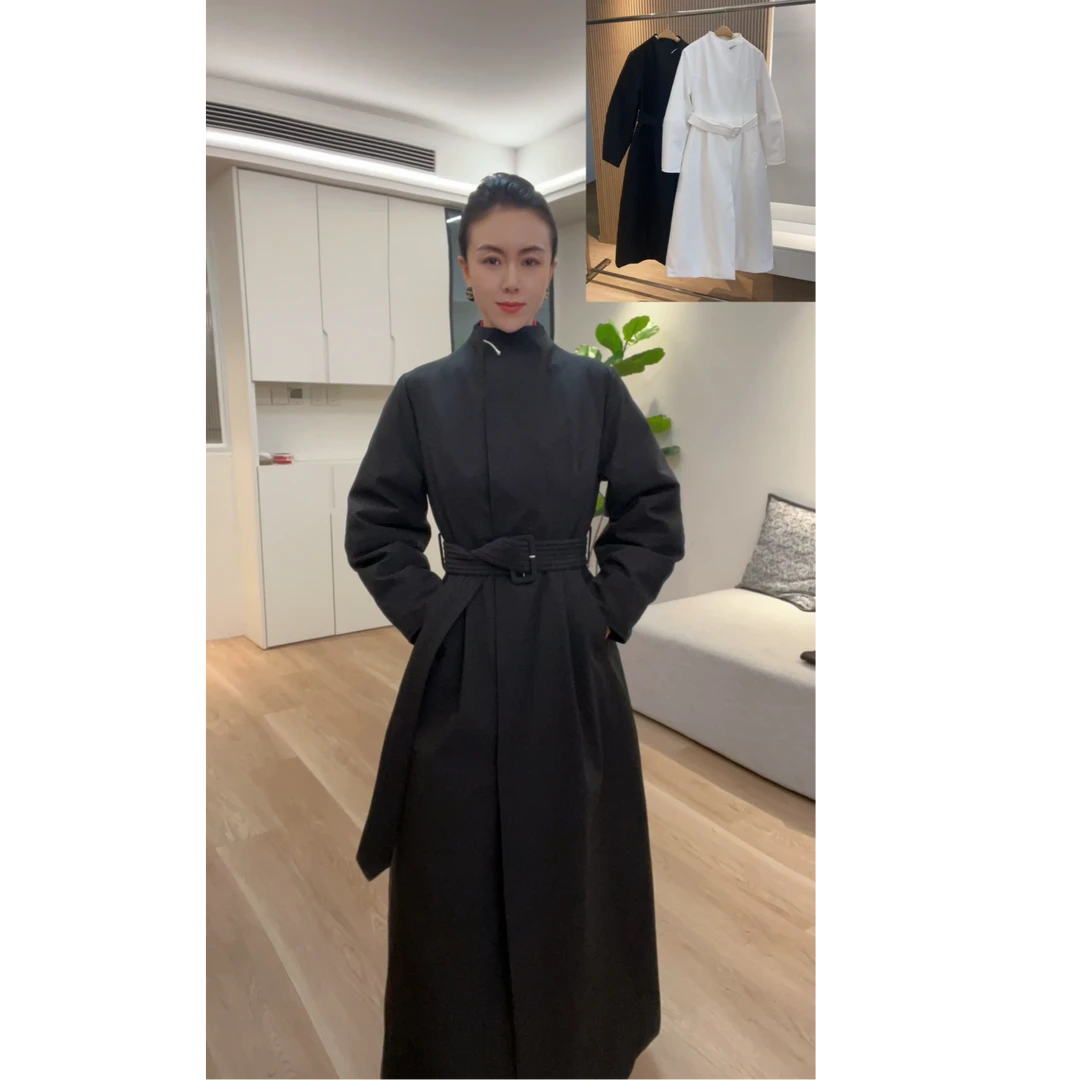 5549研家轻奢时髦气质腰带收腰白鹅绒中长款羽绒服外套