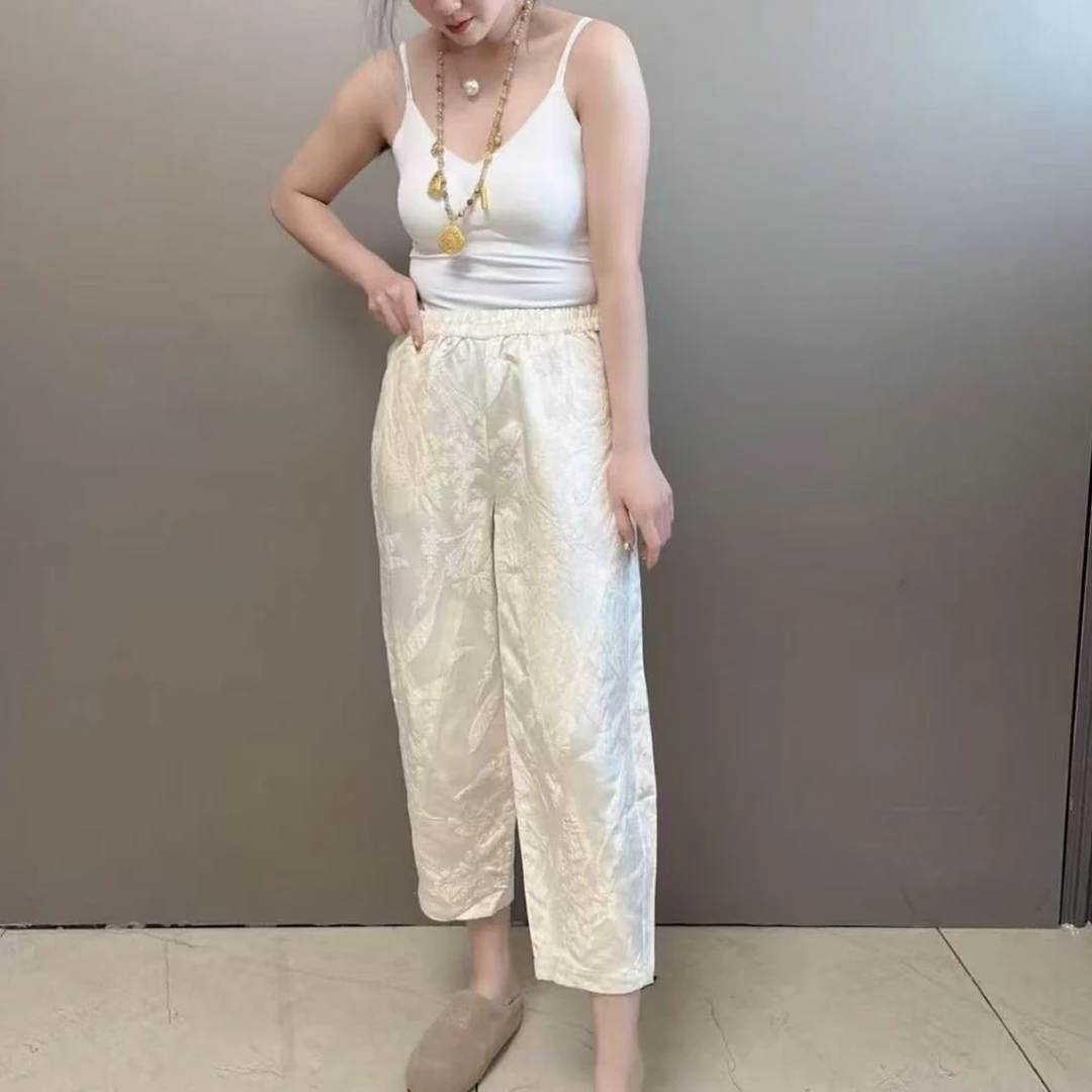 新中式提花宽松阔版九分裤#0348