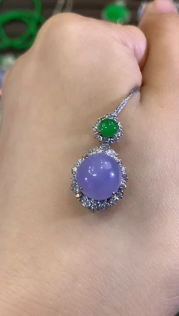 吊坠(不含链)18K金镶嵌翡翠B125 紫货有色差