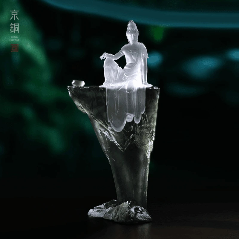 京铜原创自在水月观音琉璃桌面玄关装饰茶桌摆件禅意工艺品摆件