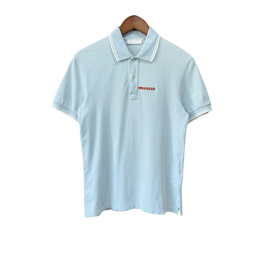 95新 Prada/普拉达 天蓝色胸口胶条logo短袖Polo衫 S码