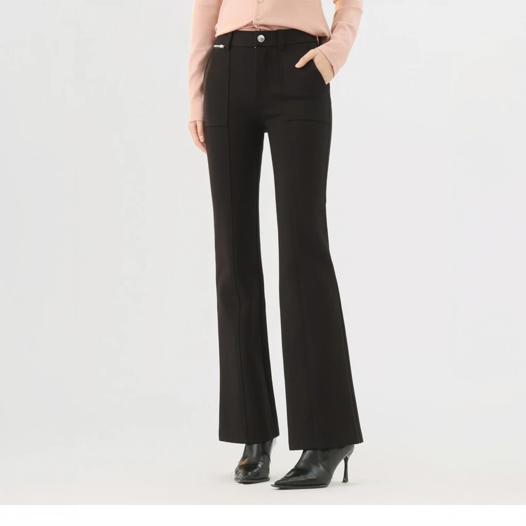 哥弟 秋冬新款潮牌女装洋气百搭高腰垂坠微喇裤加绒裤子1100429