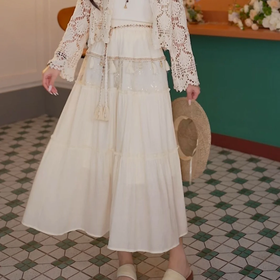 丁佳欣【池鱼】复古蕾丝拼接显瘦高腰百搭半身裙DS1114238