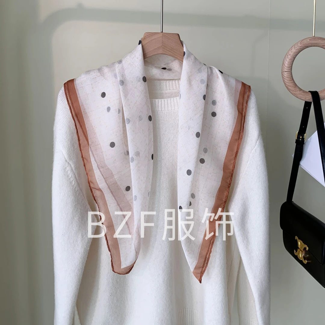 65圆点时尚极简风不掉色学院风丝巾波点冬季百搭韩版女士黑白白色