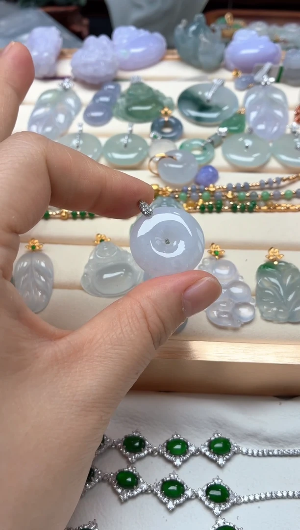 颈饰银S925镶嵌翡翠翡翠平安扣吊坠