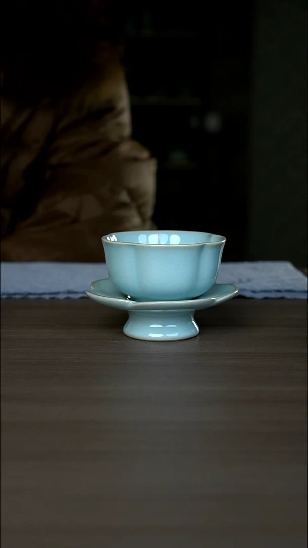 【闪购商品】杯天青梅花盏托一级开片