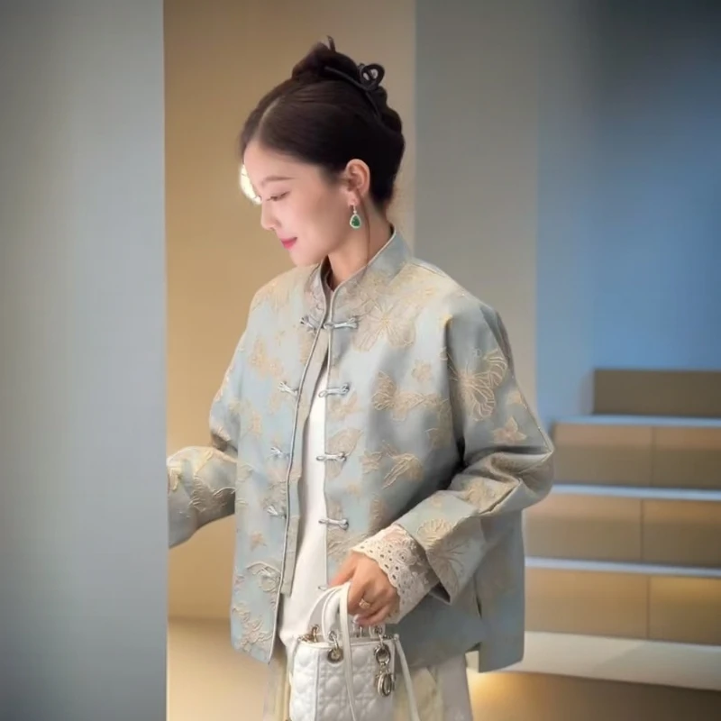 国风蝴蝶花织锦女款中式加棉加厚棉袄外套2025冬季新原创正品发货