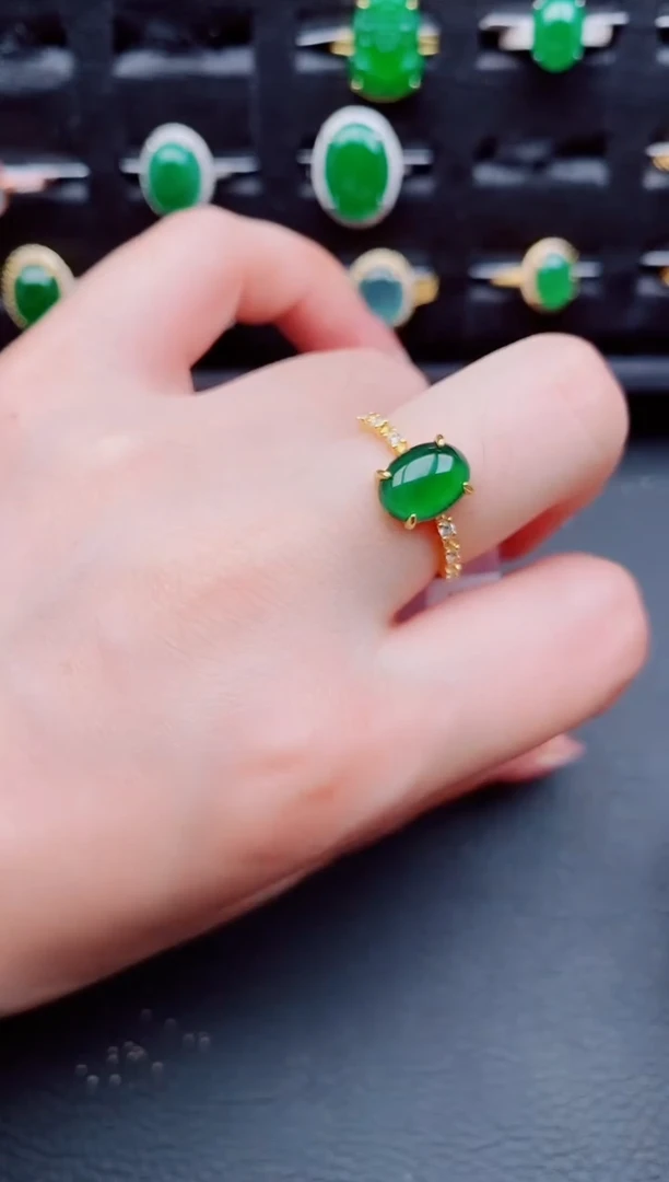 翡翠戒指银S925镶嵌天然a货翡翠96